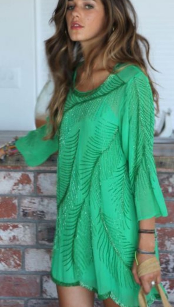 NWT Rory Beca Green Beaded Silk Dress Size Small